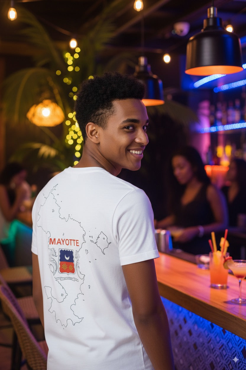 T-shirt Blanc Mayotte – Blason & Carte de l'île | Mon Île 976